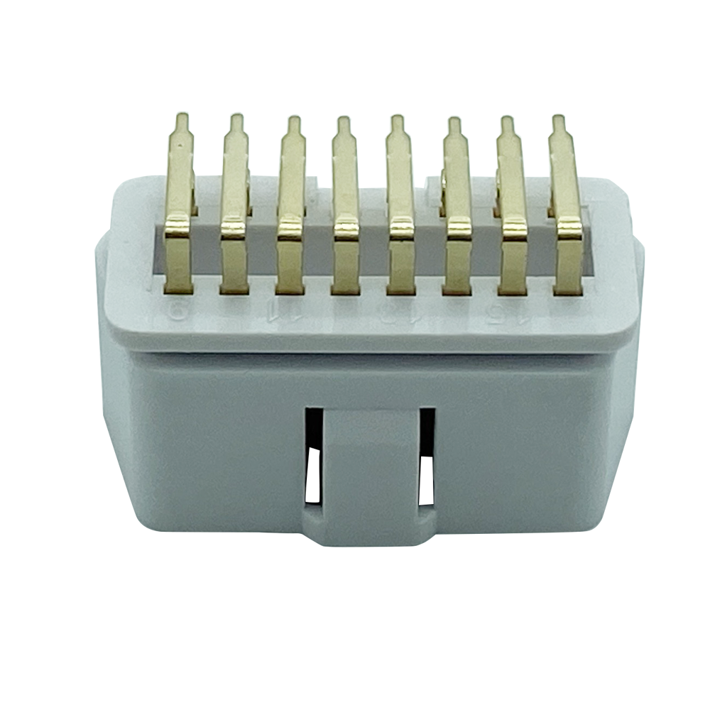 Tinned male 16pin OBDII 90 degree plug OBD2 for white connector of PCB